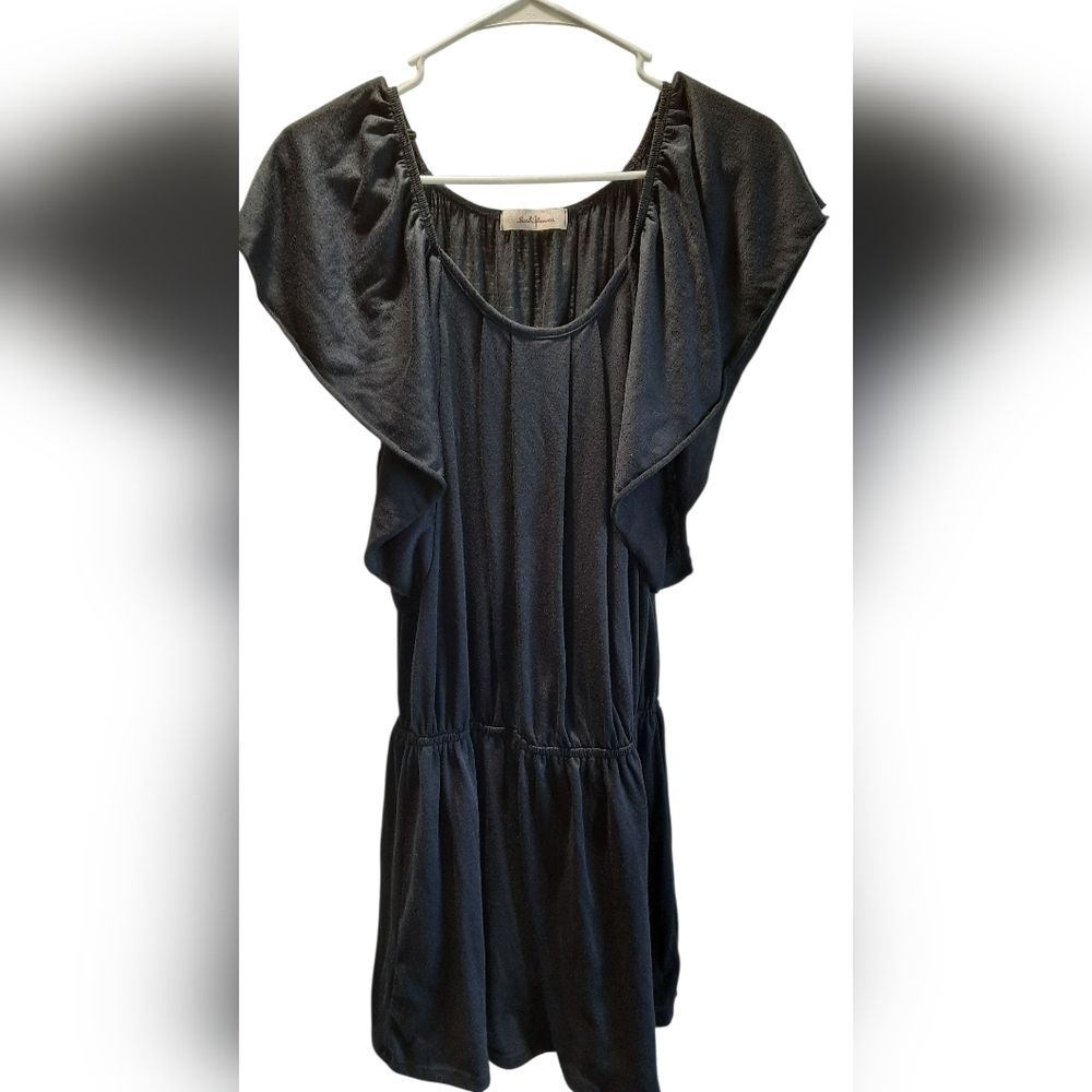 Sushi flower Dress Womans Large Navy Blue Mini Flutter Sleeve Stretch Party
